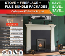 Kildare Marble Fireplace + Muckross / Arklow Insert Stove + Flexible Flue Kit Package