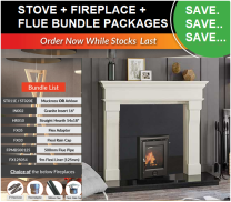 Marseilles Marble Fireplace + Insert Stove + Flexible Flue Kit Package